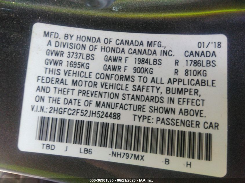 2018 HONDA CIVIC SEDAN LX - 2HGFC2F52JH524488
