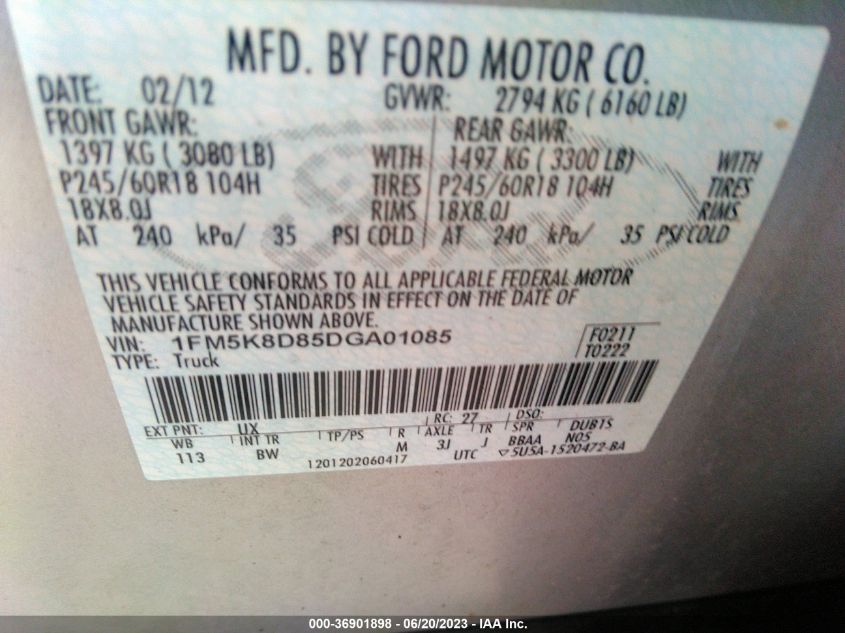2013 FORD EXPLORER XLT - 1FM5K8D85DGA01085