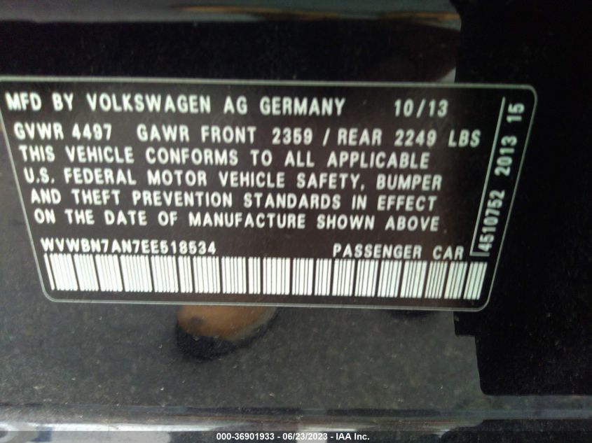 2014 VOLKSWAGEN CC R-LINE - WVWBN7AN7EE518534
