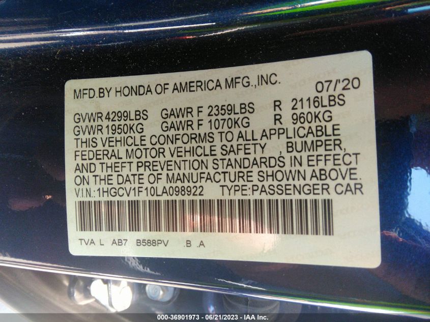 2020 HONDA ACCORD SEDAN LX - 1HGCV1F10LA098922