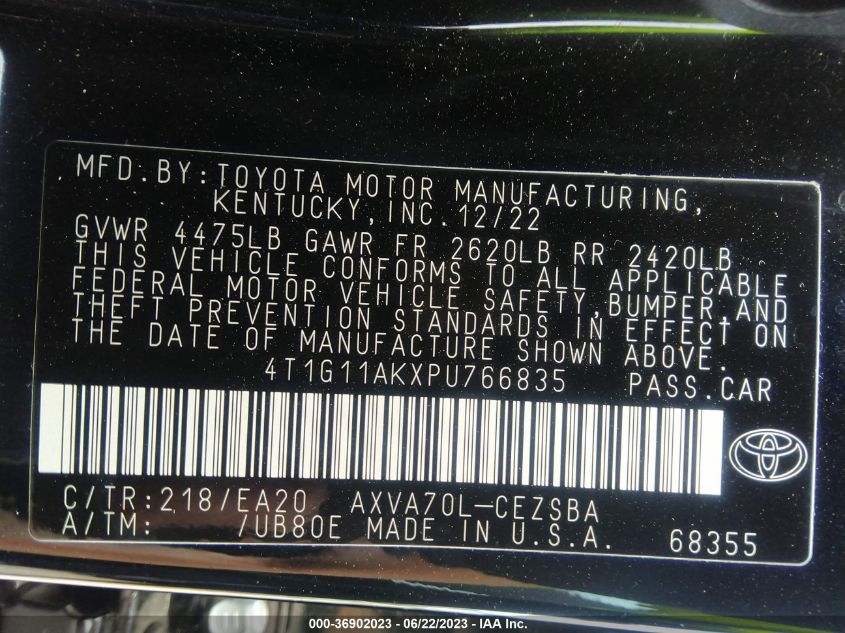 2023 TOYOTA CAMRY SE/SE NIGHTSHADE - 4T1G11AKXPU766835
