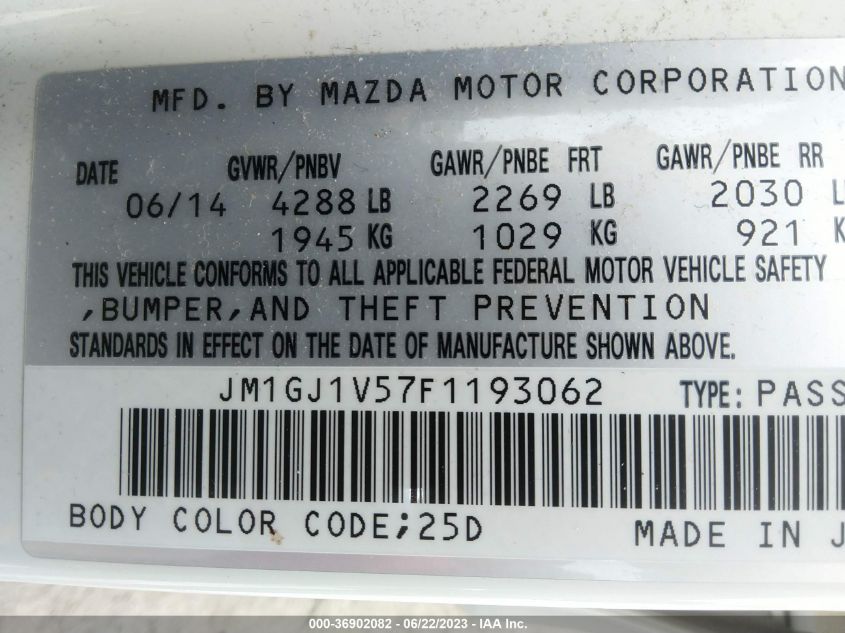 2015 MAZDA MAZDA6 I TOURING - JM1GJ1V57F1193062