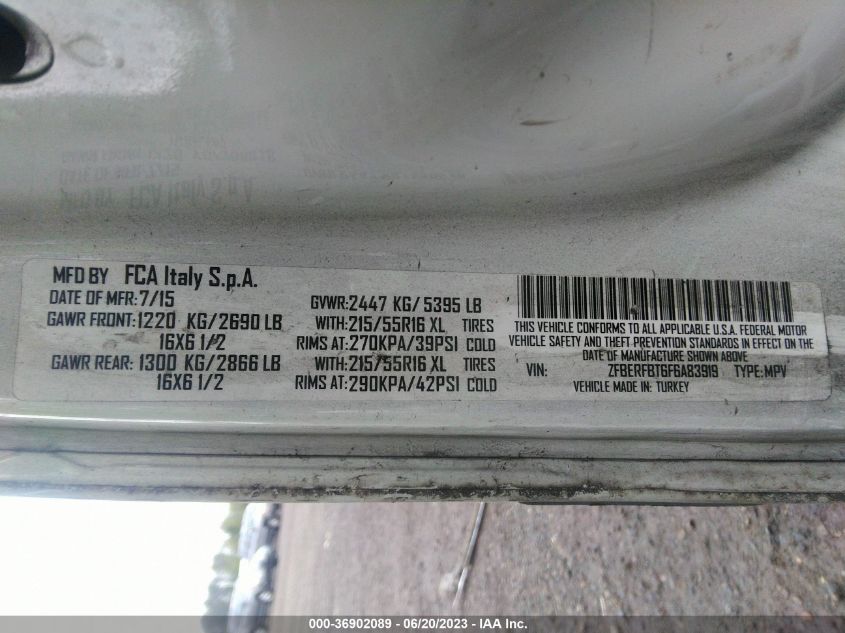 2015 RAM PROMASTER CITY CARGO VAN TRADESMAN SLT ZFBERFBT6F6A83919