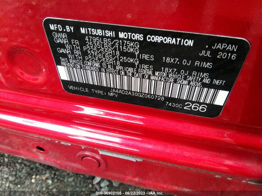 2016 MITSUBISHI OUTLANDER ES - JA4AD2A30GZ060728