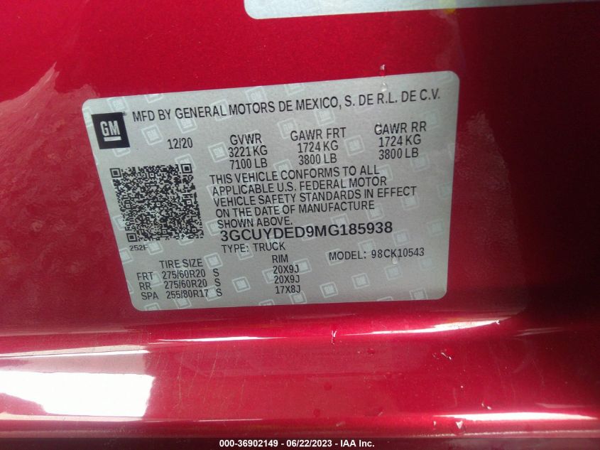 2021 CHEVROLET SILVERADO 1500 LT - 3GCUYDED9MG185938