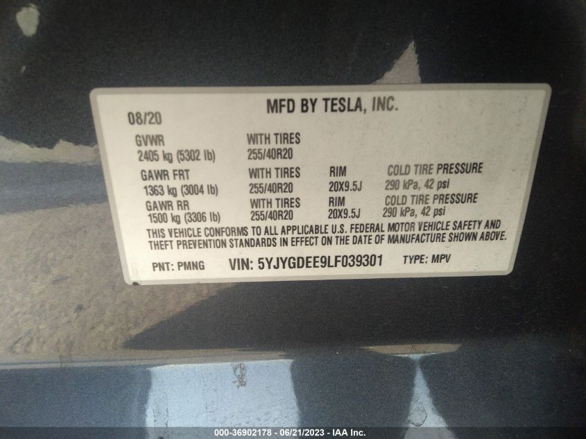 2020 TESLA MODEL Y - 5YJYGDEE9LF039301