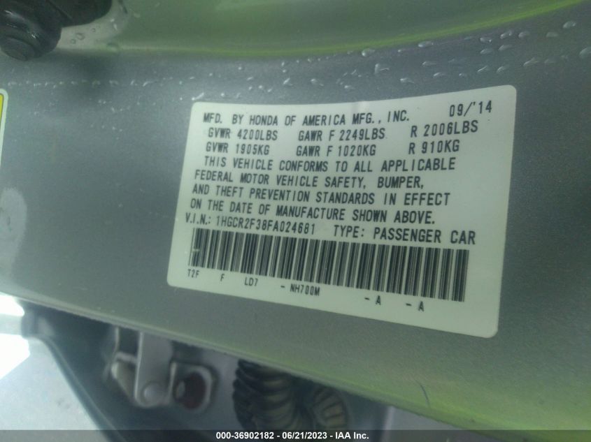 2015 HONDA ACCORD SEDAN LX - 1HGCR2F38FA024681