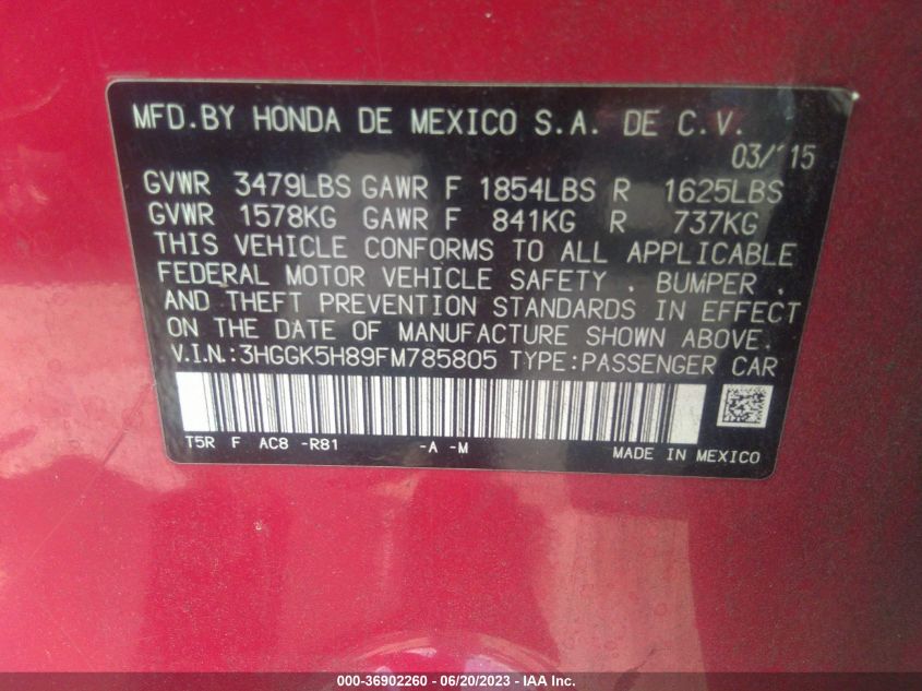 2015 HONDA FIT EX-L/EX - 3HGGK5H89FM785805