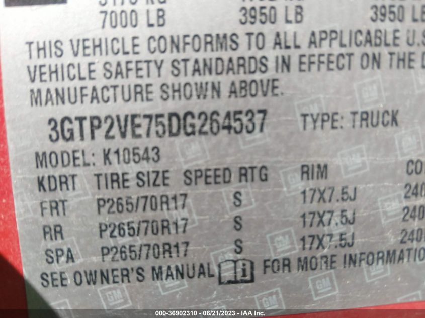2013 GMC SIERRA 1500 SLE - 3GTP2VE75DG264537