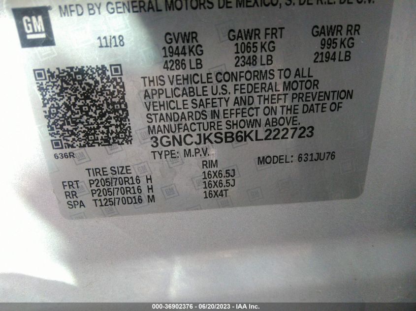 2019 CHEVROLET TRAX LS - 3GNCJKSB6KL222723
