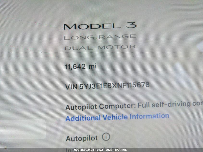 2022 TESLA MODEL 3 - 5YJ3E1EBXNF115678