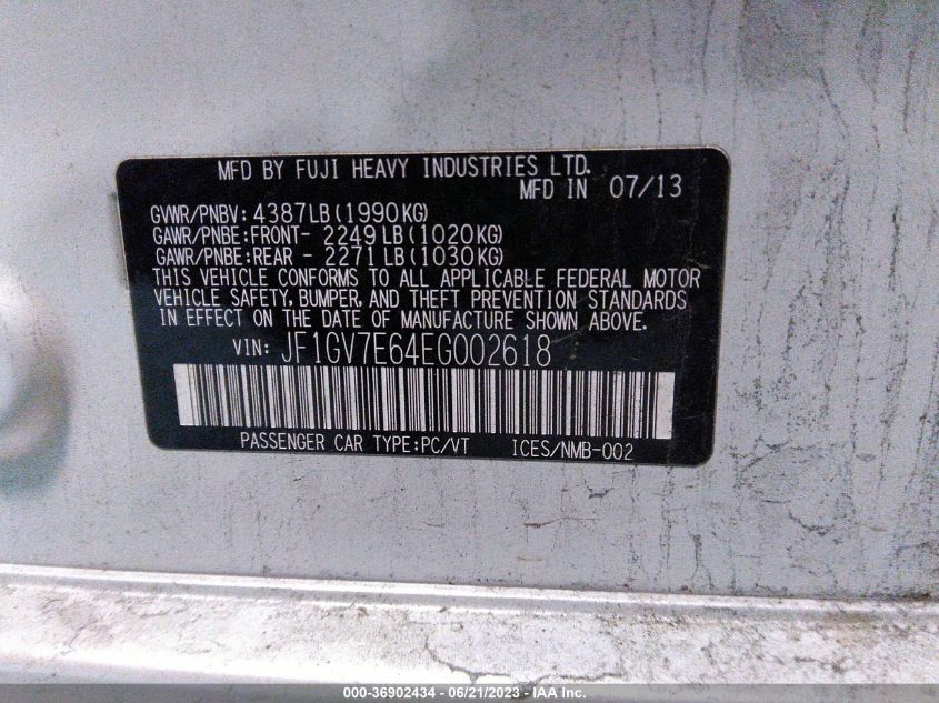 2014 SUBARU IMPREZA SEDAN WRX WRX - JF1GV7E64EG002618