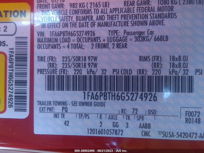 2016 FORD MUSTANG ECOBOOST - 1FA6P8TH6G5274926