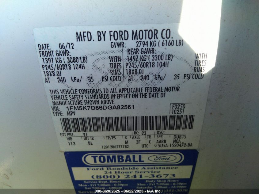 2013 FORD EXPLORER XLT - 1FM5K7D86DGA82561