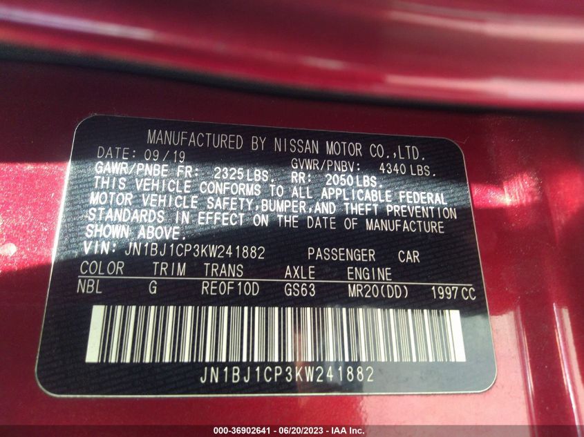 2019 NISSAN ROGUE SPORT S - JN1BJ1CP3KW241882