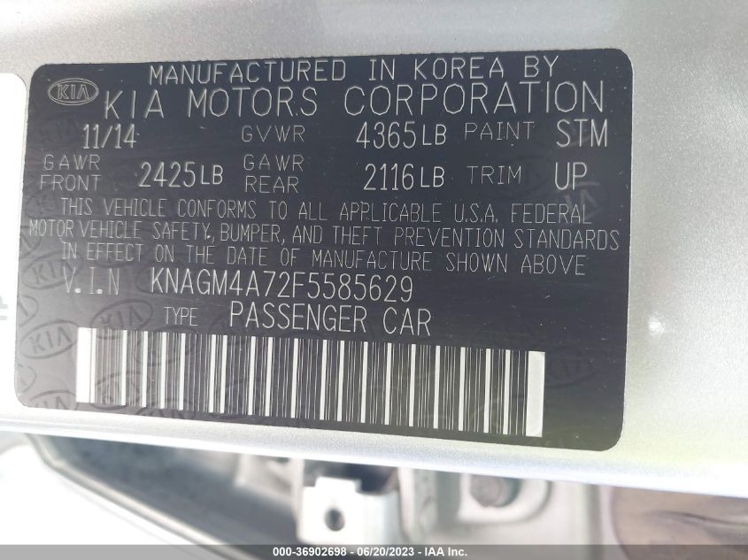 2015 KIA OPTIMA LX - KNAGM4A72F5585629