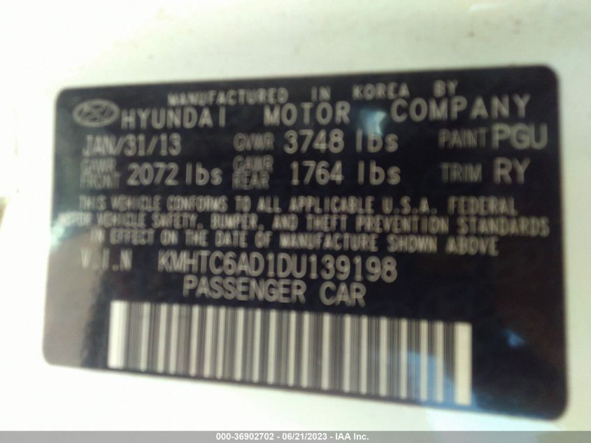 2013 HYUNDAI VELOSTER W/GRAY INT - KMHTC6AD1DU139198