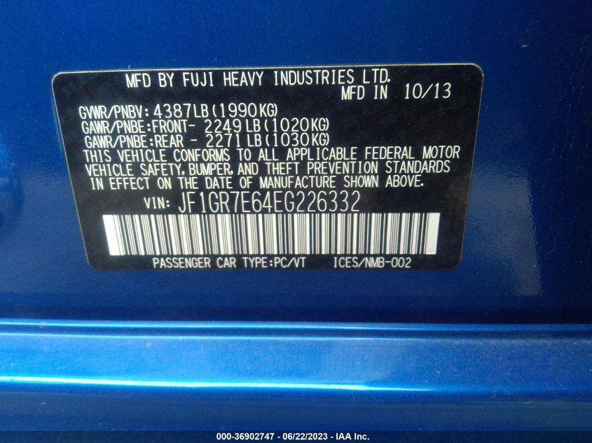 2014 SUBARU IMPREZA WAGON WRX WRX LIMITED JF1GR7E64EG226332