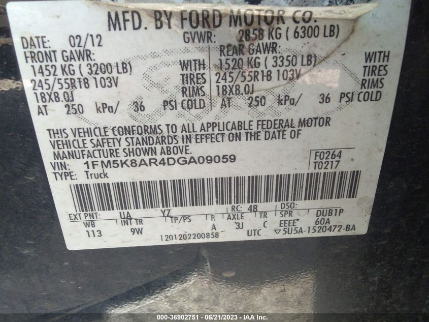 2013 FORD UTILITY POLICE 1FM5K8AR4DGA09059