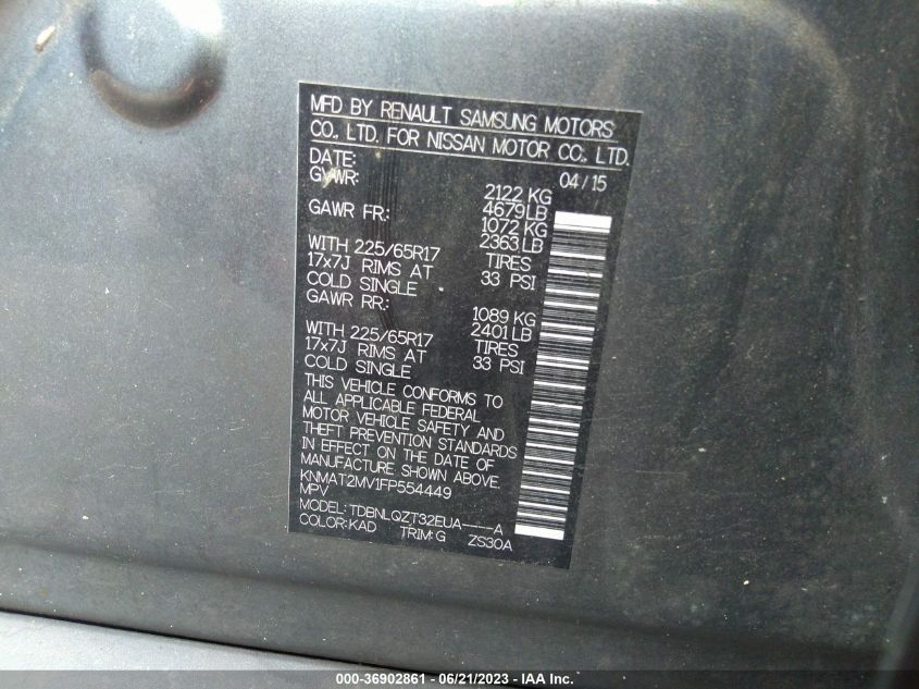 2015 NISSAN ROGUE SV - KNMAT2MV1FP554449