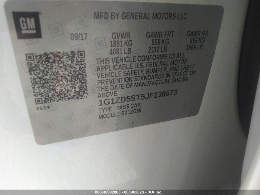 2018 CHEVROLET MALIBU LT - 1G1ZD5ST5JF138673