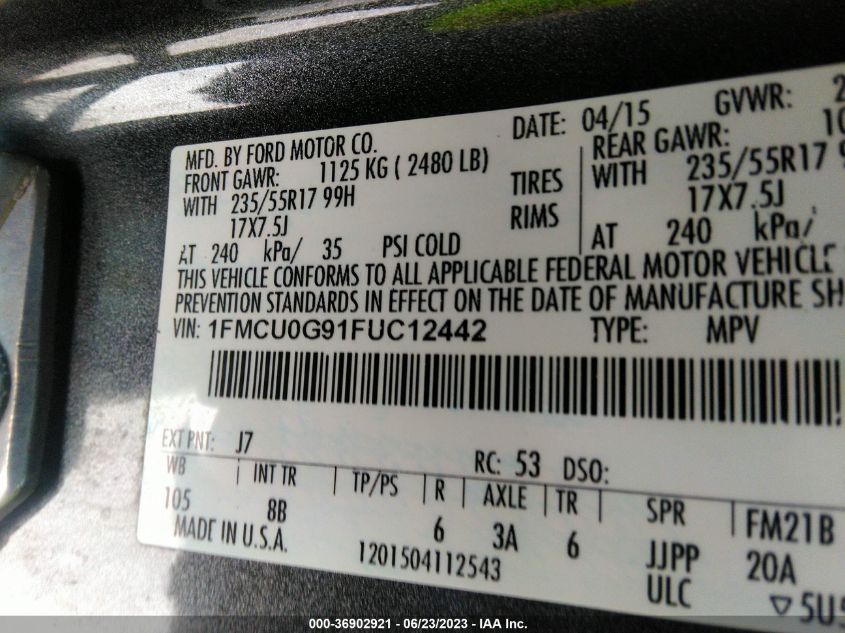 2015 FORD ESCAPE SE - 1FMCU0G91FUC12442