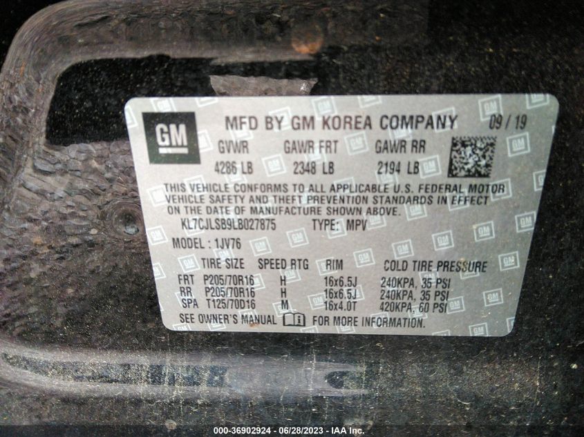 2020 CHEVROLET TRAX LT - KL7CJLSB9LB027875