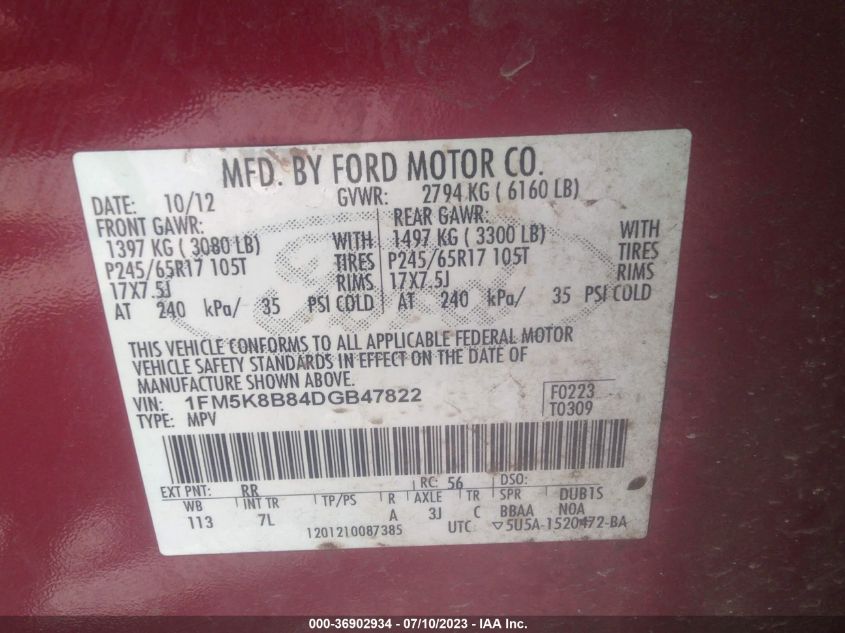 2013 FORD EXPLORER BASE - 1FM5K8B84DGB47822