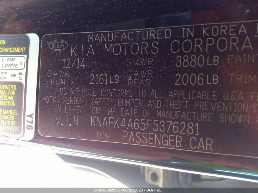 2015 KIA FORTE LX - KNAFK4A65F5376281