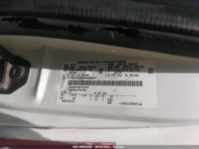 2013 FORD E-350 SUPER DUTY COMMERCIAL 1FDSS3ES2DDA09291