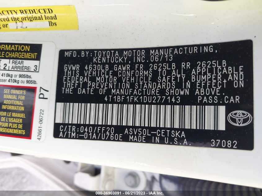 2013 TOYOTA CAMRY L/LE/SE/XLE - 4T1BF1FK1DU277143