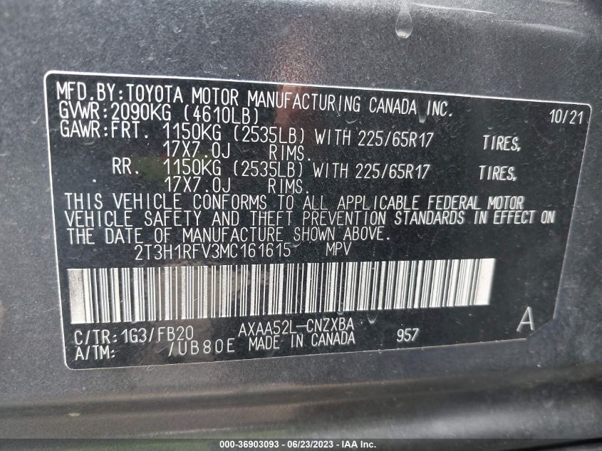 2021 TOYOTA RAV4 LE - 2T3H1RFV3MC161615