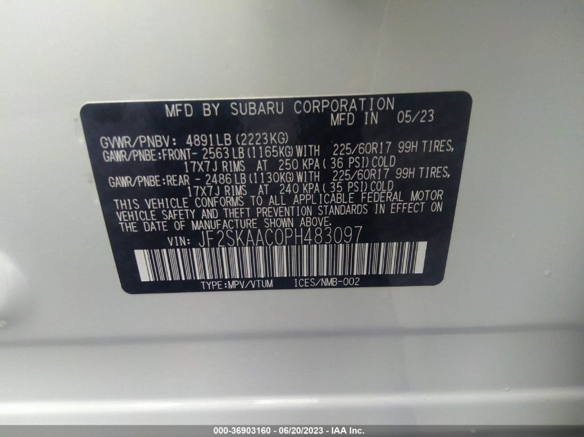 2023 SUBARU FORESTER - JF2SKAAC0PH483097