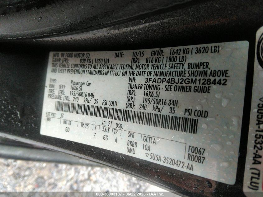 2016 FORD FIESTA SE - 3FADP4BJ2GM128442