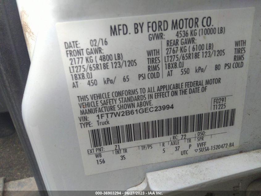 2016 FORD SUPER DUTY F-250 SRW LARIAT/PLATINUM - 1FT7W2B61GEC23994