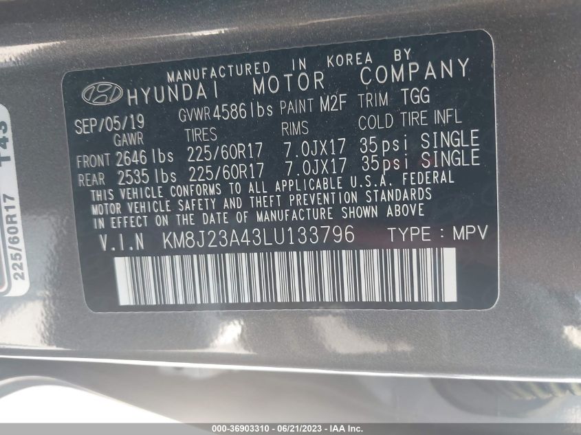 2020 HYUNDAI TUCSON SE - KM8J23A43LU133796