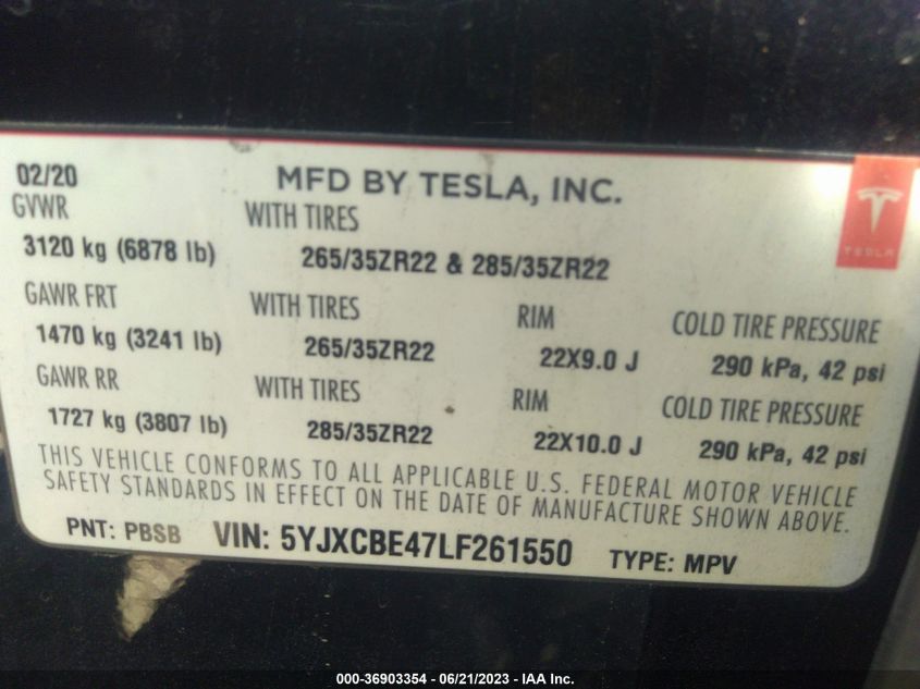 2020 TESLA MODEL X - 5YJXCBE47LF261550