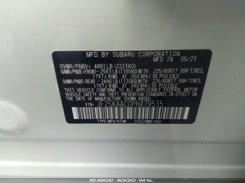 2023 SUBARU FORESTER - JF2SKAAC0PH479535