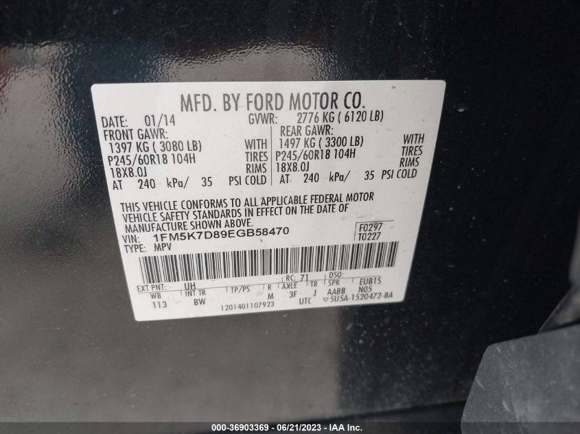 2014 FORD EXPLORER XLT - 1FM5K7D89EGB58470