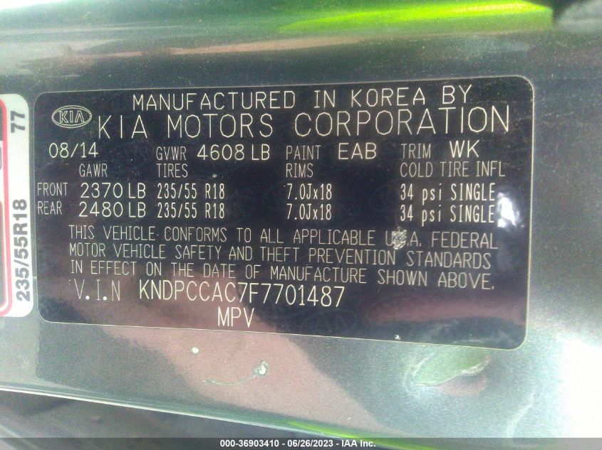 2015 KIA SPORTAGE EX - KNDPCCAC7F7701487