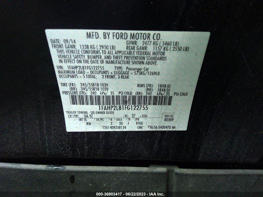 2015 FORD SEDAN POLICE INTERCEPTOR 1FAHP2L81FG122755