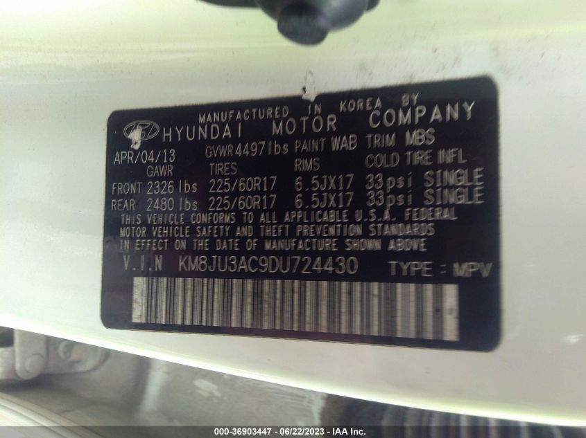 2013 HYUNDAI TUCSON GLS - KM8JU3AC9DU724430