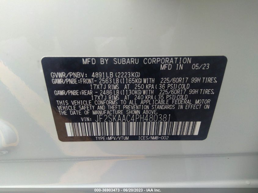 2023 SUBARU FORESTER - JF2SKAAC4PH480381