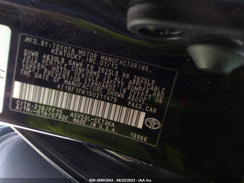 2013 TOYOTA CAMRY L/LE/SE/XLE - 4T1BF1FK1DU211479