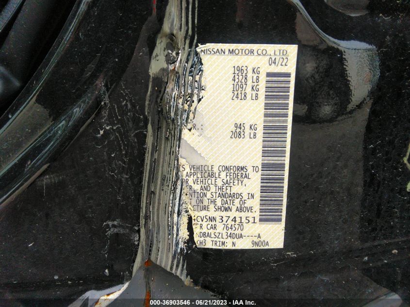 2022 NISSAN ALTIMA SR - 1N4BL4CV5NN374151