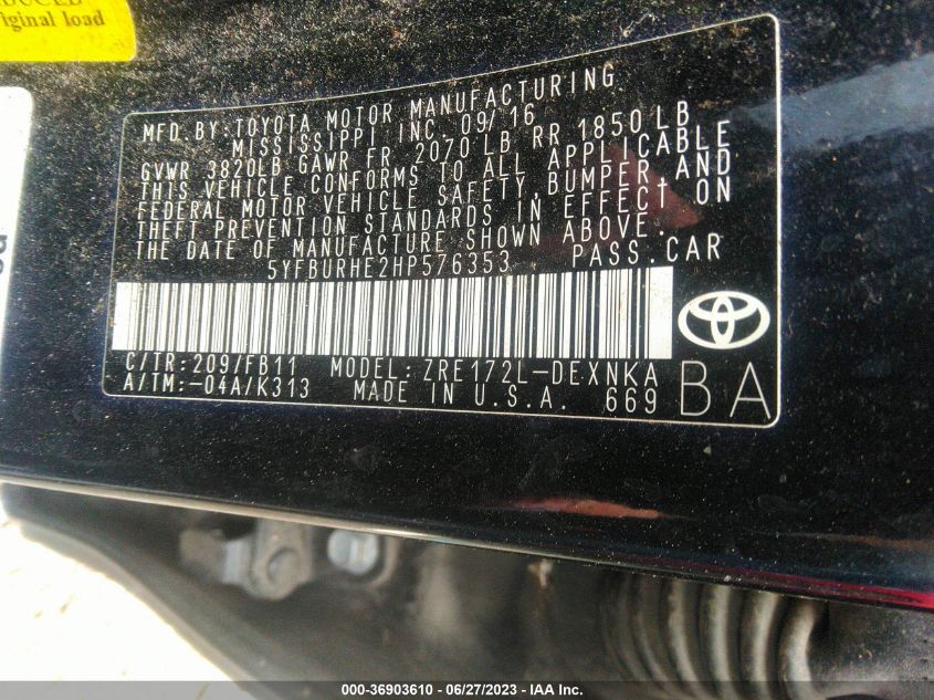 2017 TOYOTA COROLLA L/LE/XLE/SE - 5YFBURHE2HP576353