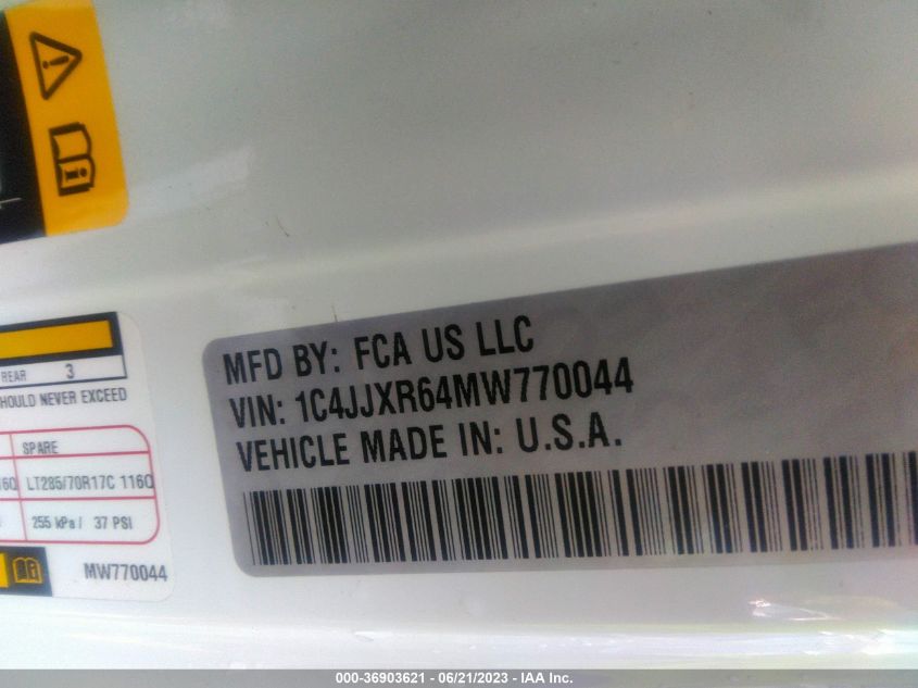 2021 JEEP WRANGLER 4XE UNLIMITED RUBICON 1C4JJXR64MW770044