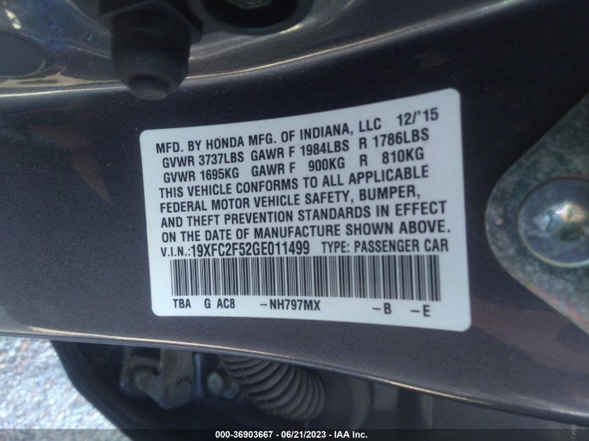 2016 HONDA CIVIC SEDAN LX - 19XFC2F52GE011499