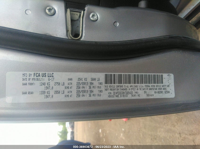 VIN 3C4PDDEG9HT685422 2017 DODGE JOURNEY GT