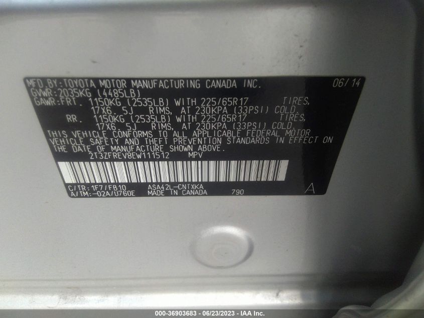 2014 TOYOTA RAV4 LE - 2T3ZFREV8EW111512